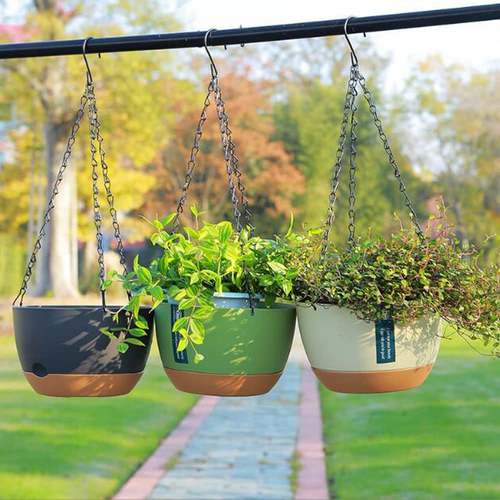 3 Pack 8 Inch Hanging Planter Planters for Indoor Plants Plant Hanger Wall and Outdoor Flower Pot with Visible Self-Watering Holder Pot Drainage Holes Removable Saucer Garden Home