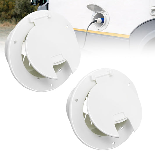 RV Cable Hatch - 2 Packs, 5" Round Electrical Cable Hatch for 30 and 50 Amp Cords, White RV Camper Trailer Power Cord Hatch Electrical Access Door