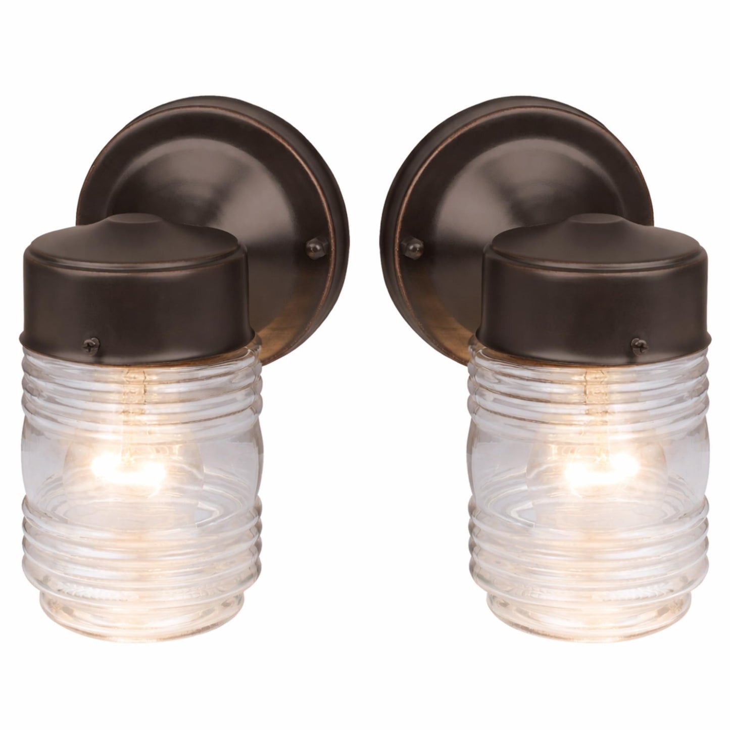 Design House 587311 Jelly Jar Classic 1-Light 2-Pack Indoor/Outdoor Wall Light with Clear Ribbed Glass for Entryway Porch Patio, Oil Rubbed Bronze