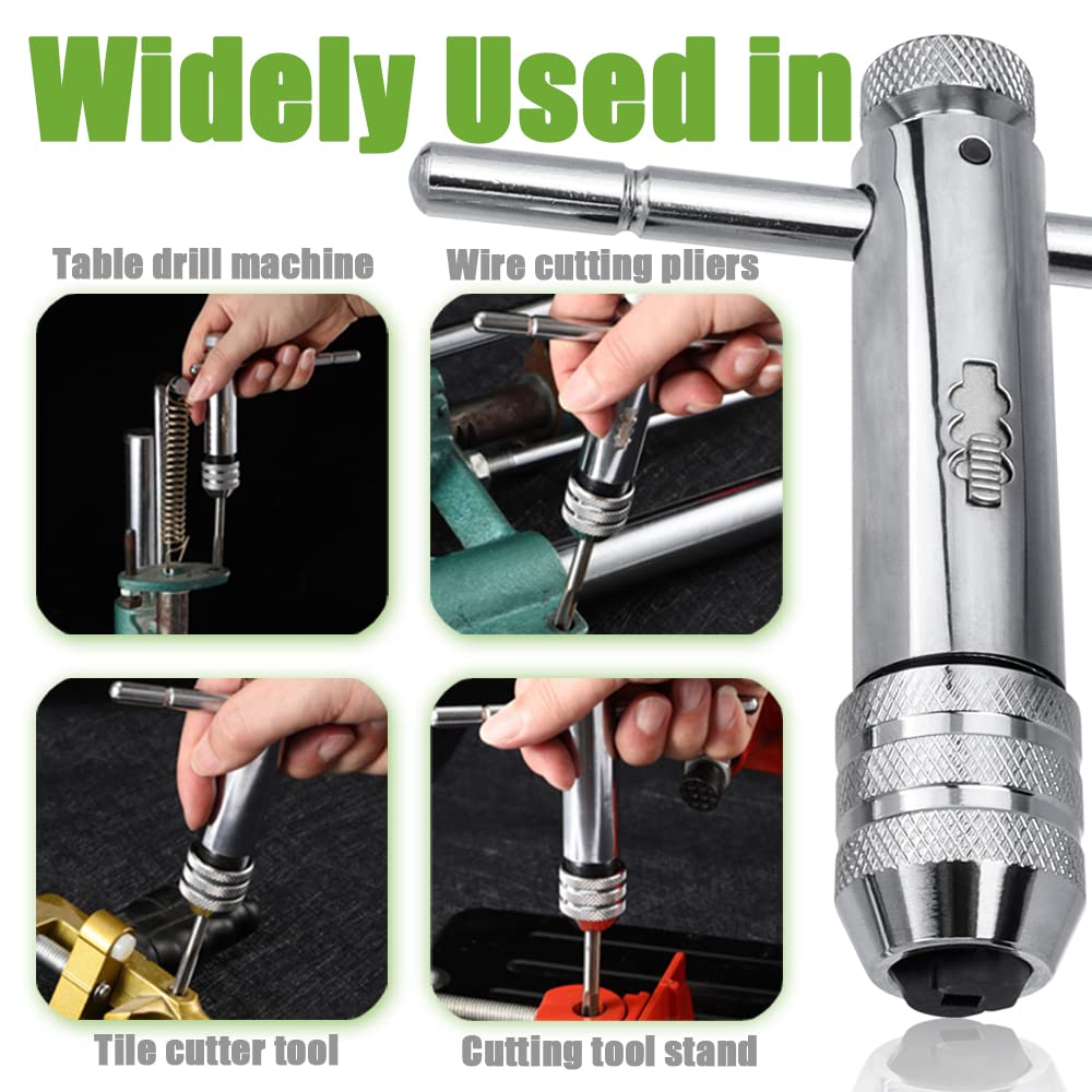 Bestgle 2 Pcs Ratcheting T-Handle Tap Holder Wrench Adjustable Ratchet Wrench Set for M3-M8 / M5-M12 Metric Screw Taps