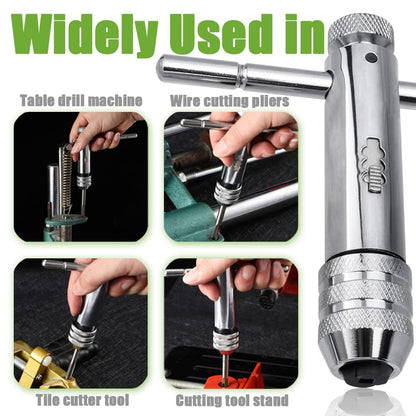 Bestgle 2 Pcs Ratcheting T-Handle Tap Holder Wrench Adjustable Ratchet Wrench Set for M3-M8 / M5-M12 Metric Screw Taps