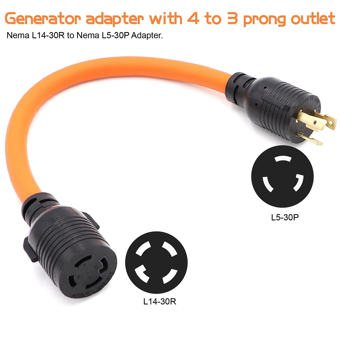 1.8FT Generator Transfer Switch Adapter Cord 4 Prong to 3 Prong L5-30P Male to L14-30R Female
