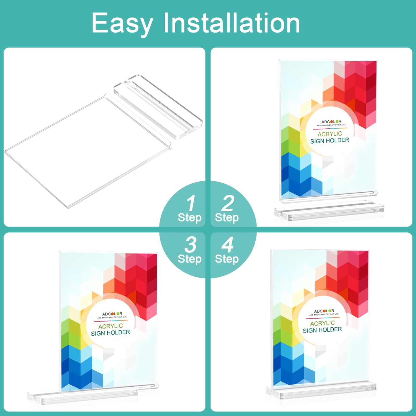 ADColor Acrylic Sign Holder 8.5 x 11 Vertical, Double Sided Clear Stand for Desktop Display Brochure Flyer Ad Poster, Plastic Table Document Menu Sign Holder for Picture Photo Frame, Office School Commercial Use-3pack