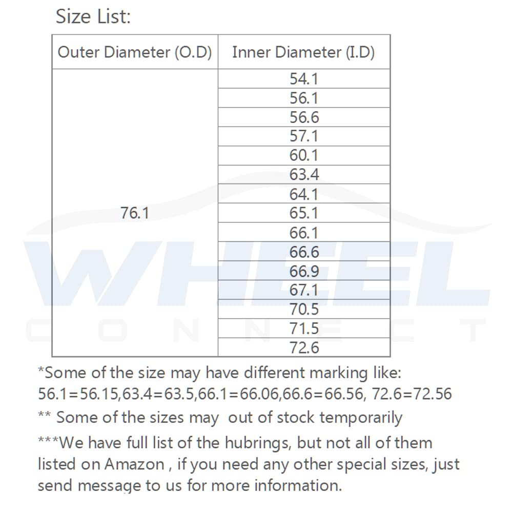 WHEEL CONNECT Hub Centric Rings,76.1 to 64.1, Set of 4, Aluminium Alloy Hubrings, O.D:76.1-I.D:64.1mm. 10mm Height. A