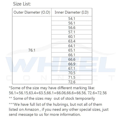 WHEEL CONNECT Hub Centric Rings,76.1 to 64.1, Set of 4, Aluminium Alloy Hubrings, O.D:76.1-I.D:64.1mm. 10mm Height. A