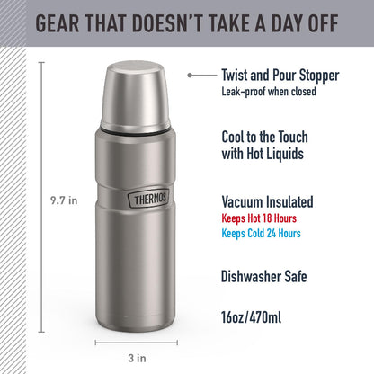 Thermos SK2000STTRI4 Stainless King 16 Ounce Compact Bottle, Stainless Steel, Gray