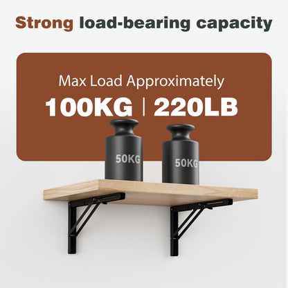 Cudebo 16 Inch Folding Shelf Brackets, Heavy Duty Shelf Brackets for Work Bench, Wall Desk, Support Tablette, Space Saving DIY Bracket, Max Load 220LB/100KG, Pack of 2, with Screws