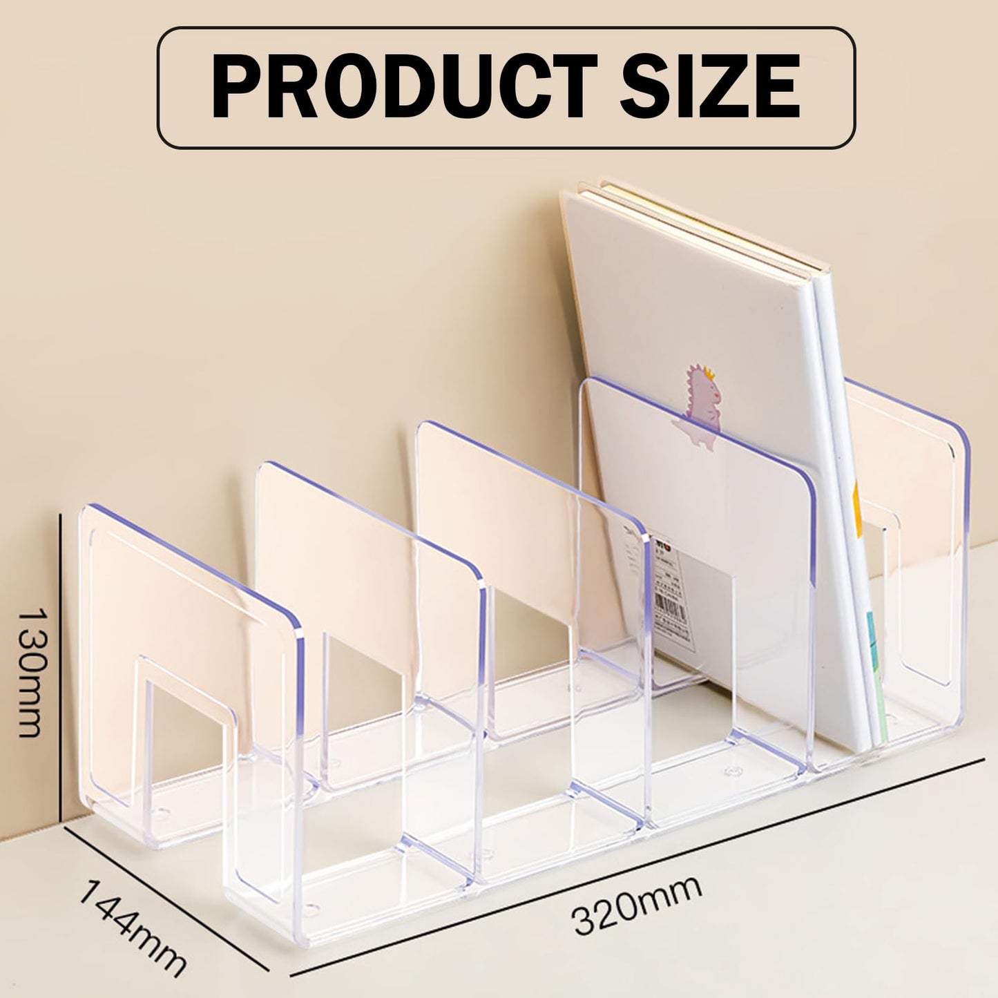 Chris.W 2 Pack Clear Acrylic Desk File Sorter, Purse/Handbag Organizer Clutch Divider, 4-Section Mesh File Folder Shelf Storage Stand Holder Rack for Bookshelf Book Envelopes Mail Binder (Clear)