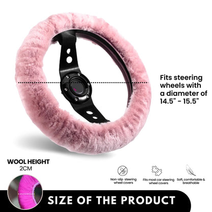 Andalus Brands Fluffy Wool Sheepskin Steering Wheel Cover, Soft & Fuzzy Plush, Universal Fit 14 1/2-15 1/2 Inch, Anti-Slip, Comfortable & Luxurious (Pink)