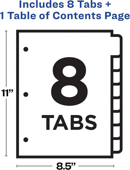 Avery Ready Index Table of Content Dividers for Laser and Inkjet Printers, 8 tabs, Multi-Colour, 6 Sets, (11189)