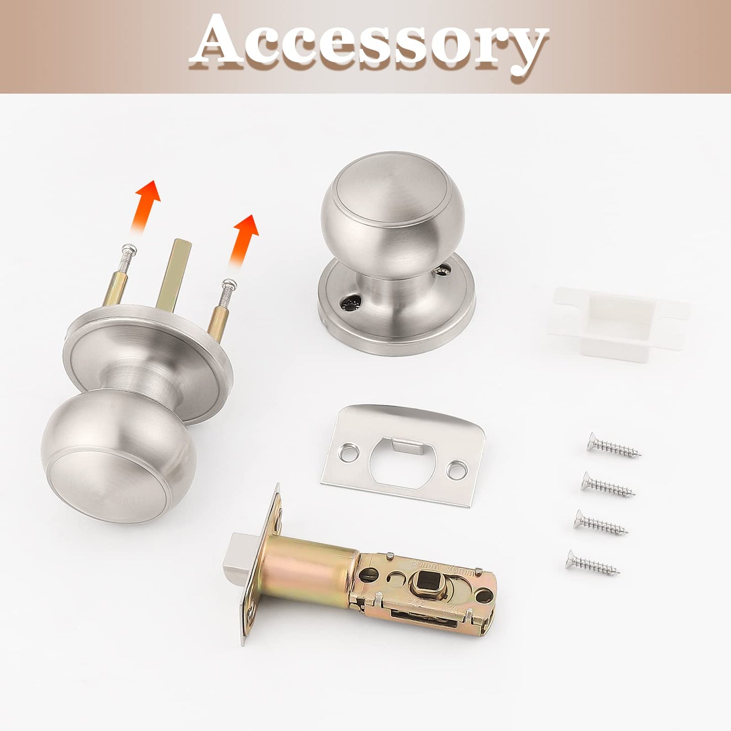 Probrico (2 Pack Round Passage Door Knob(Non-Locking Knobs), Keyless Doorknobs Interior/Exterior Door Knob,Passage Knobs for Hallway/Closet,Satin Nickel Finish Modern Design Door Hardware
