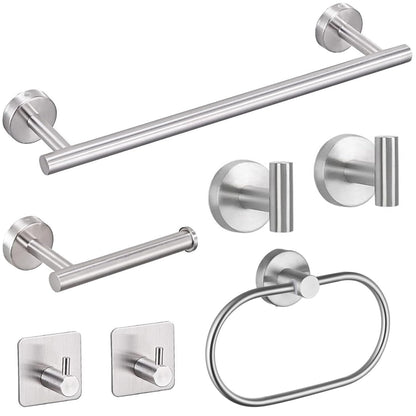 7-Piece Bathroom Accessories Set, Black Towel Rack Towel Holder Towel Bar, Towel Racks for Bathroom SUS304 Stainless Steel, Towel Holder Towel Rack Wall Mounted, Silver Towel Rack Bathroom