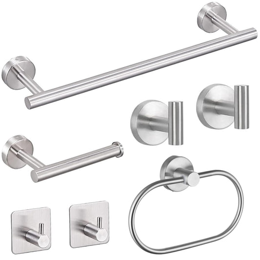 7-Piece Bathroom Accessories Set, Black Towel Rack Towel Holder Towel Bar, Towel Racks for Bathroom SUS304 Stainless Steel, Towel Holder Towel Rack Wall Mounted, Silver Towel Rack Bathroom