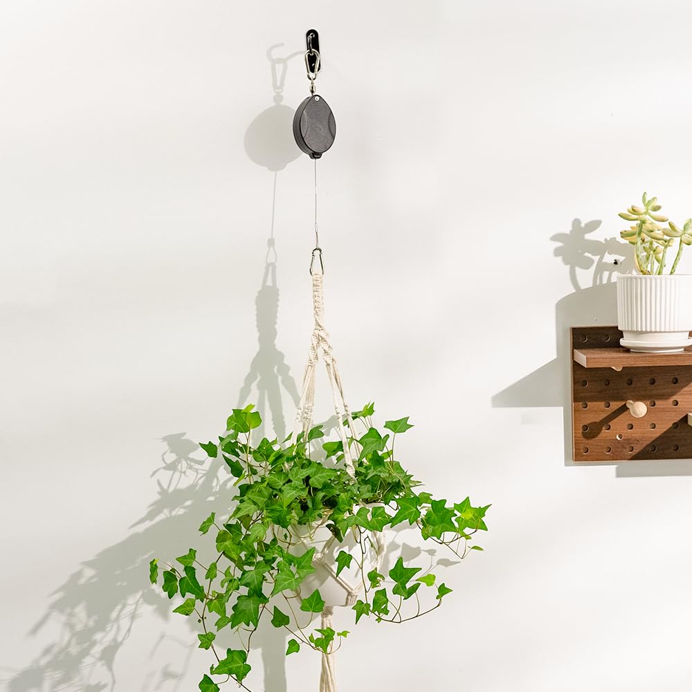 Bamworld 3 Pack Upgraded Retractable Plant Hanger for Indoor Plants, Heavy Duty Auto-Lock Pulley System to Easily Raise and Lower Hanging Planters, Bird Feeders & Garden Baskets