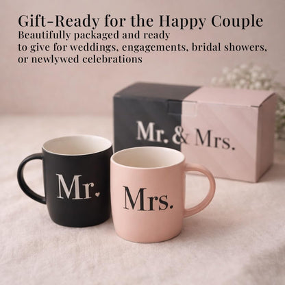 Triple Gifffted Mr and Mrs Coffee Mugs Couples Gifts Ideas for Wedding Anniversary Engagement Valentines Christmas His Hers Present Husband Wife Him Her Men Women, Bride Groom Newlyweds, Ceramic 13Oz