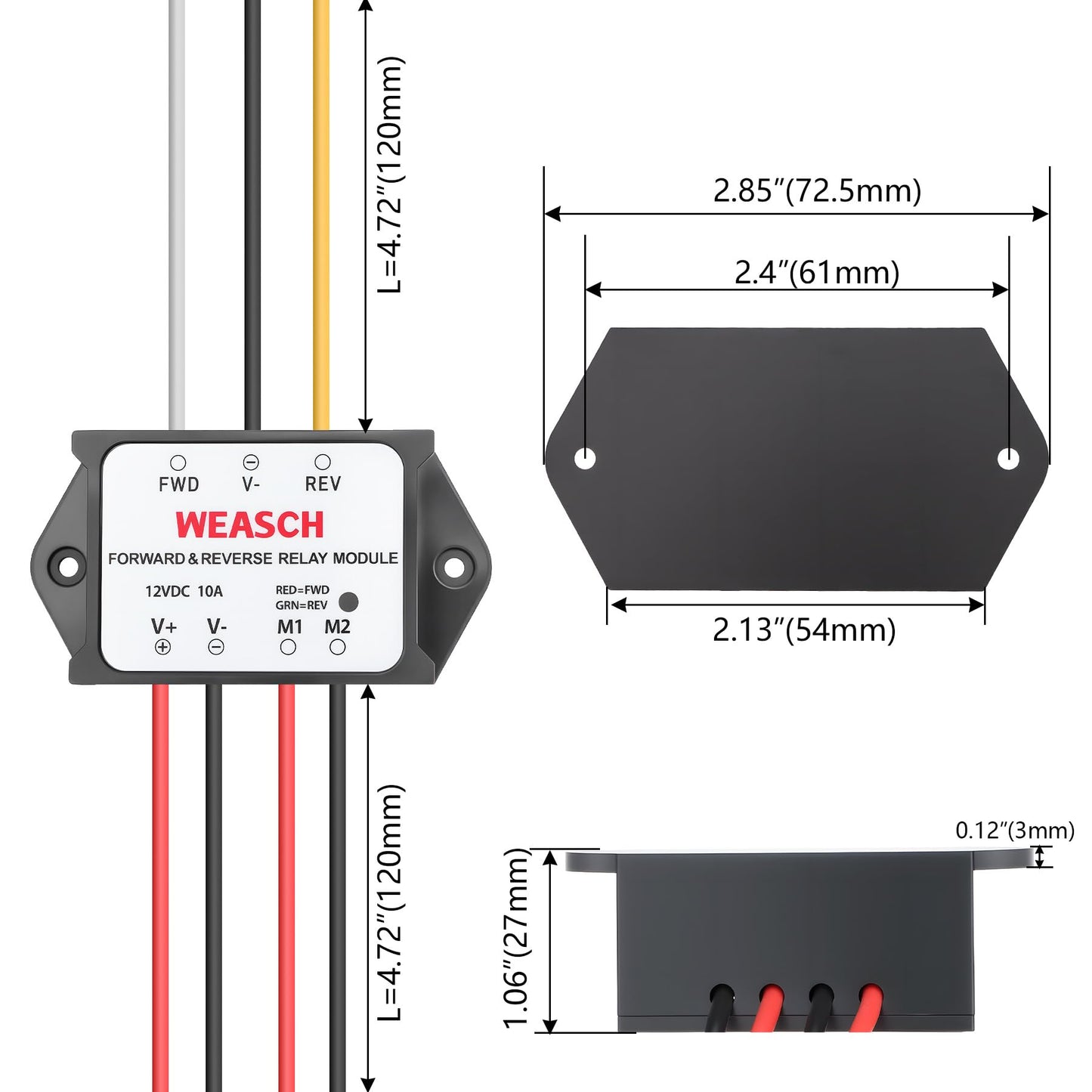 Weasch Forward and Reverse Relay Module, 12V 10A Pre-Wired with LED Light, for Motor/Linear Actuator, Reversing Relay Module