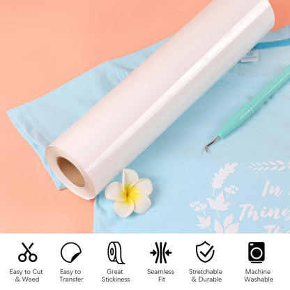 Heat Transfer Vinyl White HTV Rolls - 12" x 20ft White Iron on Vinyl for All Cutter Machine, HTV Vinyl for Shirts - Easy to Cut & Weed for Heat Transfer Design