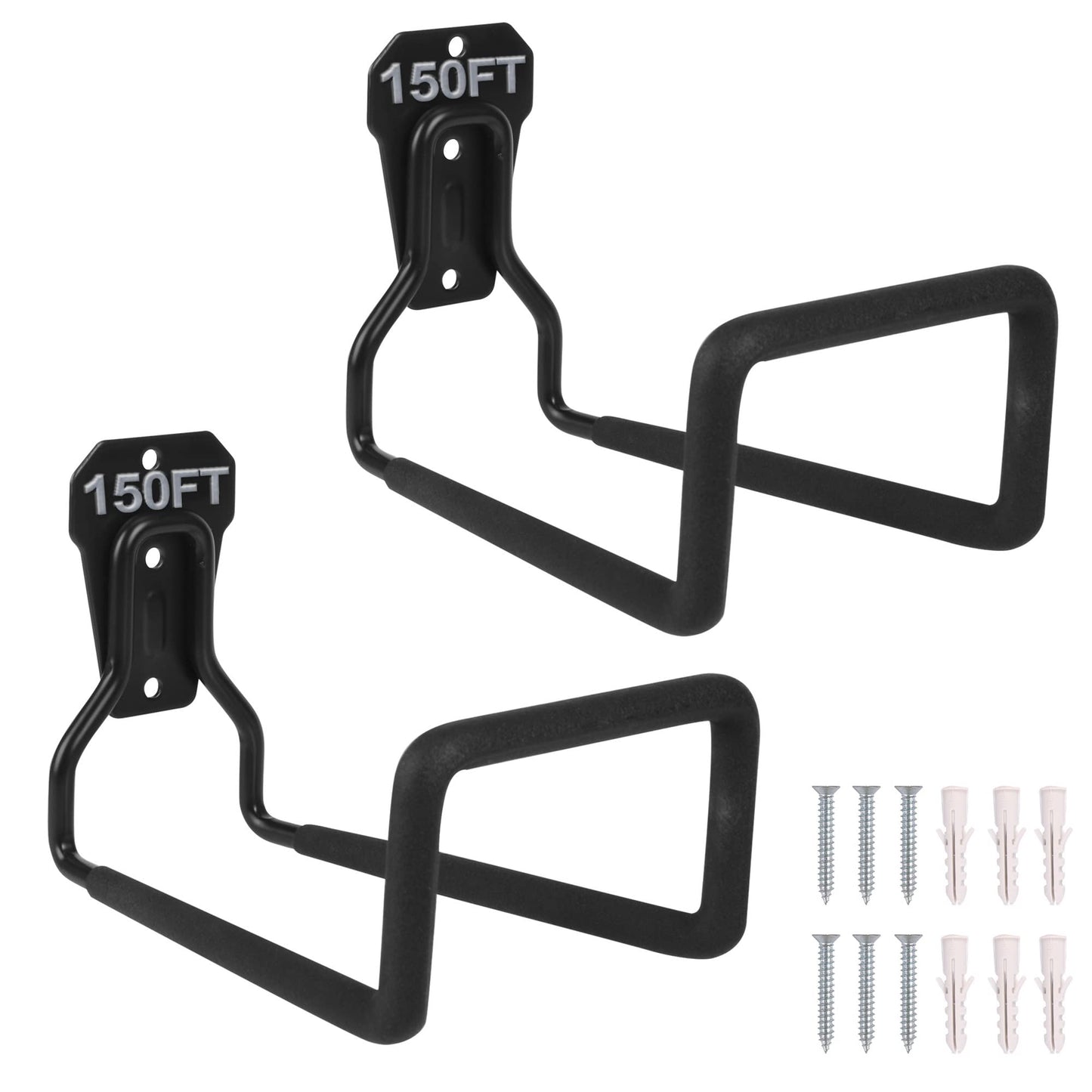 2pcs Heavy Duty Hose Hanger Garden Hose Storage Black Water Hose Holders for Outside Wall Mount Sturdy Garden Hose Reel Hose Stand for Garden