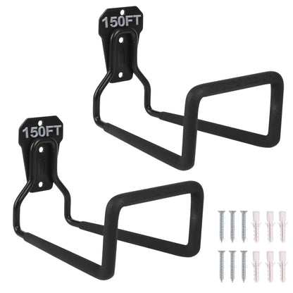 2pcs Heavy Duty Hose Hanger Garden Hose Storage Black Water Hose Holders for Outside Wall Mount Sturdy Garden Hose Reel Hose Stand for Garden