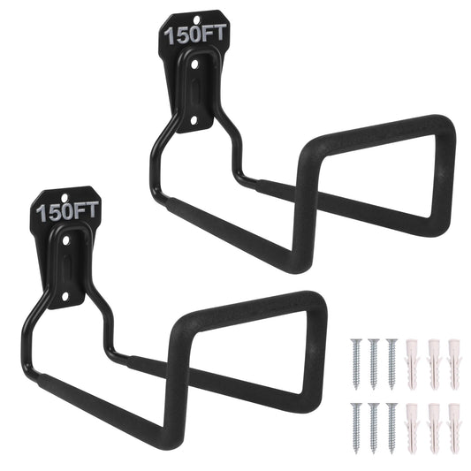 2pcs Heavy Duty Hose Hanger Garden Hose Storage Black Water Hose Holders for Outside Wall Mount Sturdy Garden Hose Reel Hose Stand for Garden