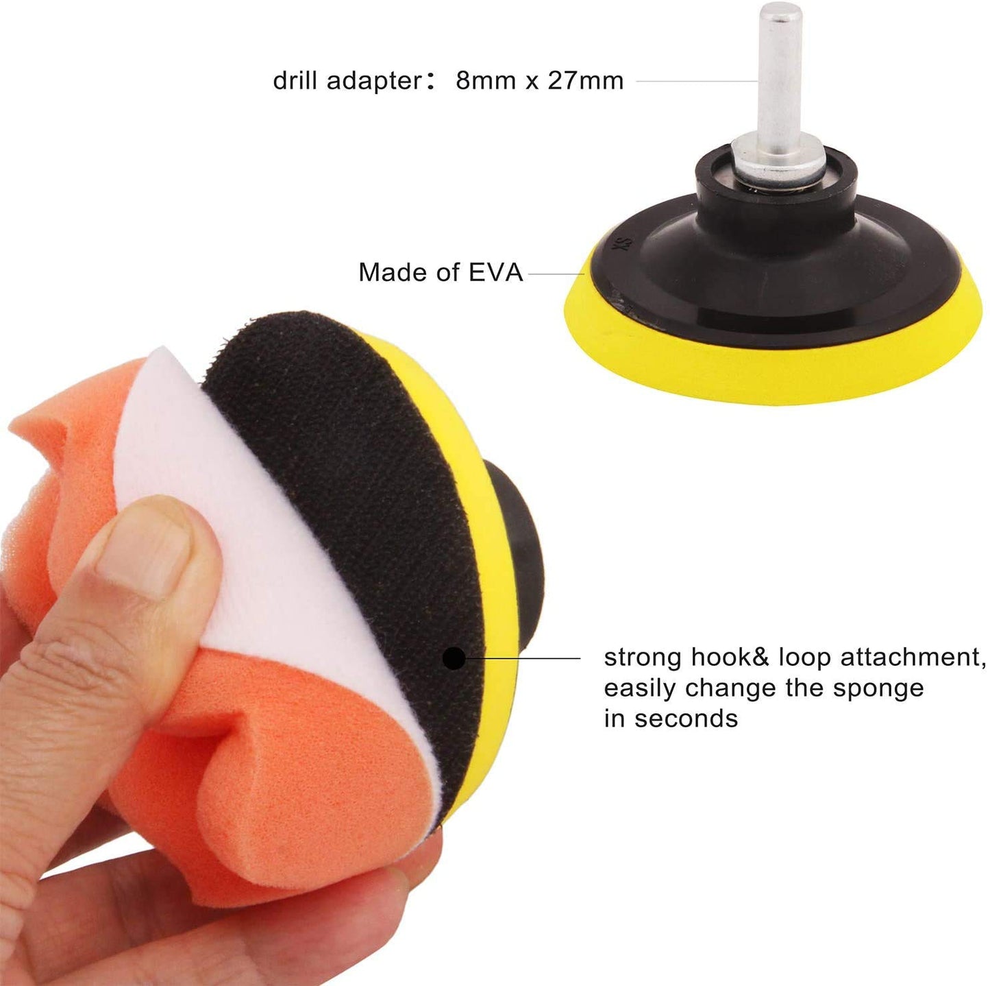 VASLON 38Pcs/lot 3 inch Car Polishing Buffing Waxing Kit Polisher Sponge Pads Set with Drill Adapter for Vehicle Waxing Boat Polishing(30 Pads+2 Drill Adapters+2 Suction Cups+2 woolen fiber polishing pads+2 pieces hook and loop pads)