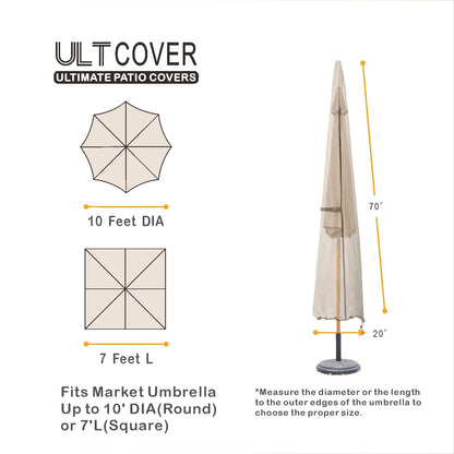 ULTCOVER Patio Parasol 600D Waterproof Outdoor Market Umbrella Cover - Fits Market Umbrella 7-10 Feet