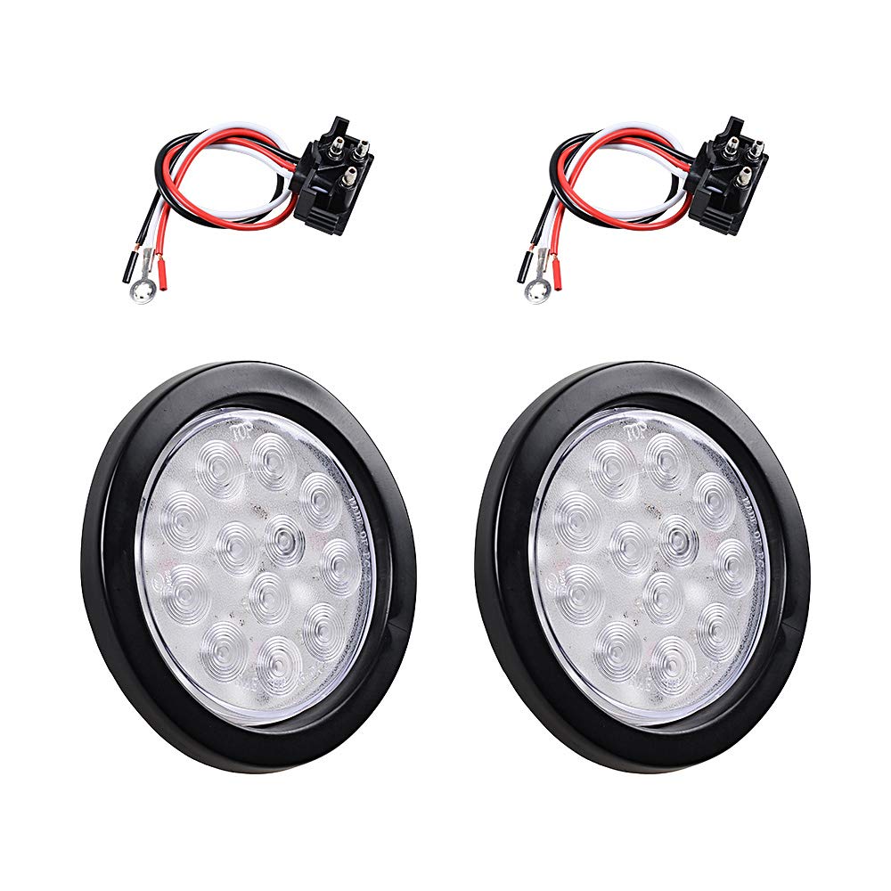 Astra Depot 2X Clear Lens White 12 LED 4" Round Back-up Reverse Light Grommet Plug Kit Truck Trailer RV