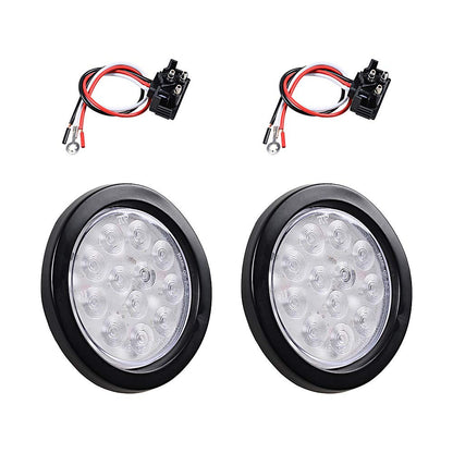 Astra Depot 2X Clear Lens White 12 LED 4" Round Back-up Reverse Light Grommet Plug Kit Truck Trailer RV