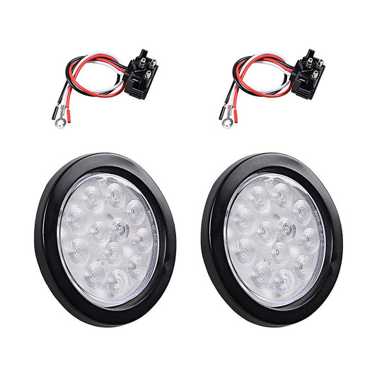 Astra Depot 2X Clear Lens White 12 LED 4" Round Back-up Reverse Light Grommet Plug Kit Truck Trailer RV