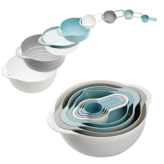 Plastic Mixing Bowls - Multicolored Mixing Bowl Set of 8, Nest for Easy Storage, inculding Measuring Cups, Colander, Sifter, Large Bowl, Great for Cooking and Baking, Rv Camping Accessories, BPA Free