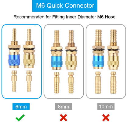 EATBALE M6 Quick Connector Set Quick Water Cooled Gas Adapter Welding Torch Quick Connector No-Leaks Pressure Fitting Hose for MIG TIG Welder Torch Fitting for Welding Torch (Gold & Blue 2 Pcs)