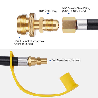 WADEO 12 FT Propane Quick Connect Hose for RV to Gas Grill, 1/4" Quick Connect Hose Converter Replacement for 1 LB Throwaway Bottle Connects 1 LB Portable Appliance to RV 1/4" Female Quick Disconnect