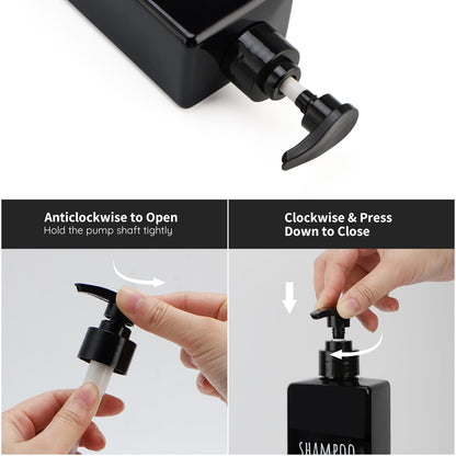 Segbeauty Square Soap Dispenser Black, 3pcs 500ml Refillable Shampoo and Conditioner Bottles, 16.9oz Empty Reusable Plastic Pump Bottle Bathroom Shower Dispenser Set for Body Wash Liquid Lotion