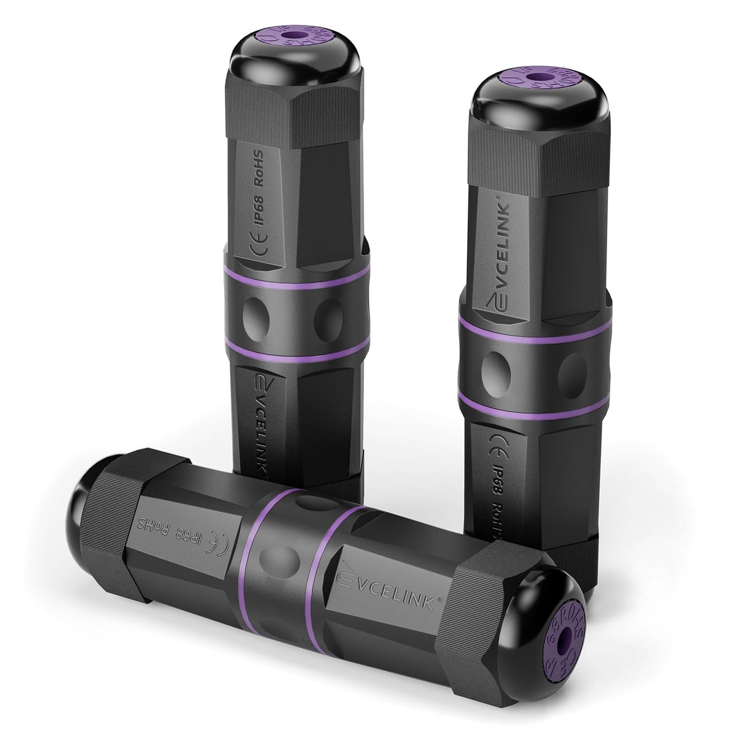 VCELINK Waterproof RJ45 Coupler IP68-1000Mbps High-Speed, Tool-Free Installation, Shielded Outdoor Ethernet Connector, Cat6/Cat5E/Cat5, PoE Network LAN Extender, 3-Pack (4.43in)