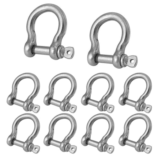 YOUNTHYE 10 PCS Clevis Shackle 3/8 Anchor Shackle Stainless Steel M10 Screw Shackle 3/8 Inch Chain Shackle Bow Shackle Clevis Heavy Duty Screw Pin Shackle for Anchor, Towing, Off Road Recovery