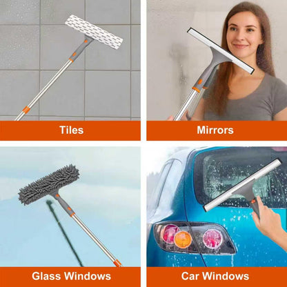 Window Cleaning Tools Window Squeegee: with Extendable Pole 72 Inch - Microfiber Scrubber - for Indoor & Outdoor Glass, Car,High Windows