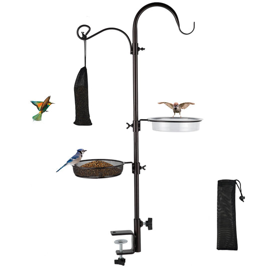 Deck Bird Feeders Deck Hook Bird Feeder Pole Bird Feeding Station,Premium Multi Feeder Hanging Kit with Bird Bath Sock Feeder for Attracting Wild Birds Planter Hanger