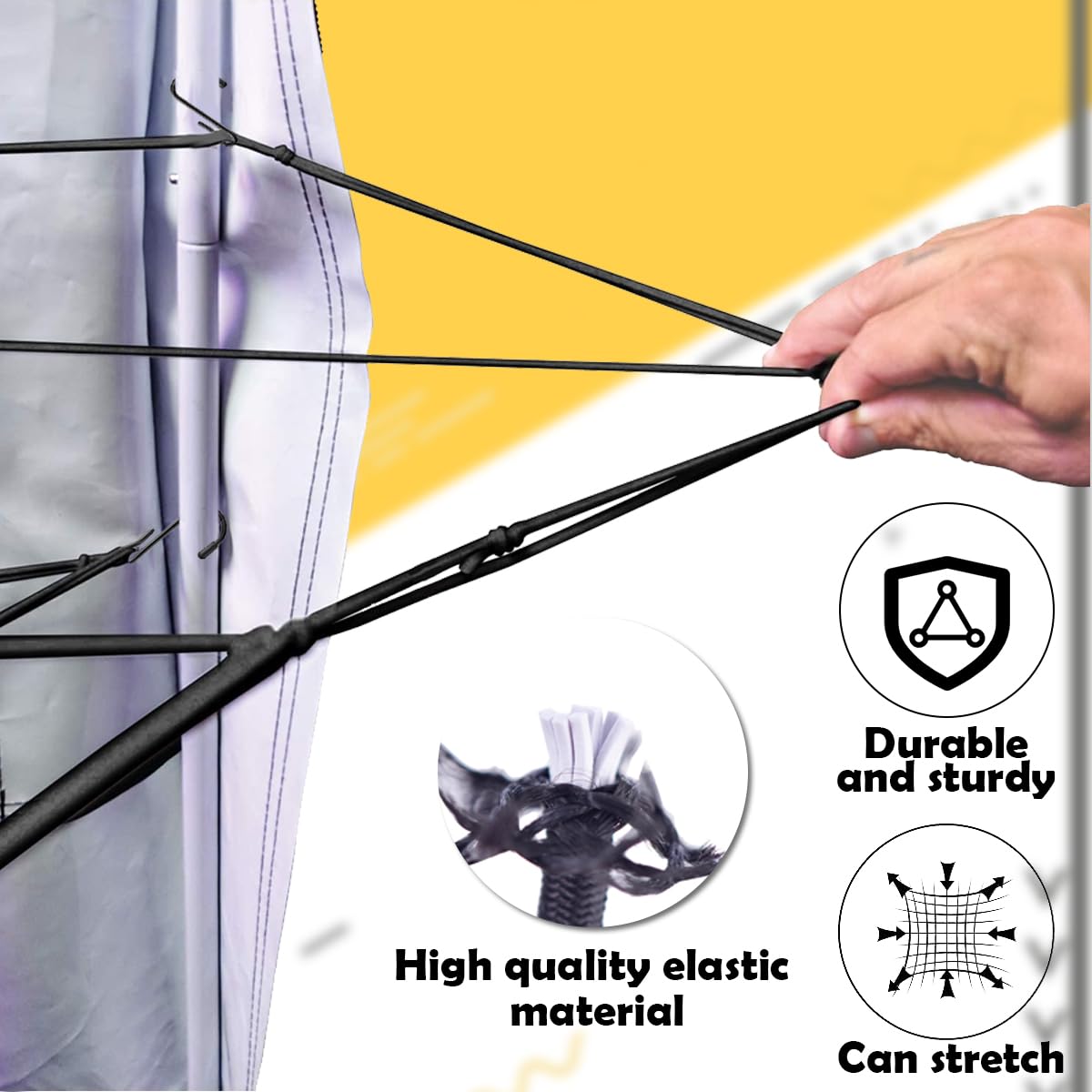 Voittozege 4 Pack Grow Tent Trellis Netting, 2 x 4Ft Elastic Plant Net with 12 Hooks Heavy-Duty Flexible Hydroponics Support for Climbing Plants, Vegetables, Fruits, Gardening, Indoor Plants (Black)