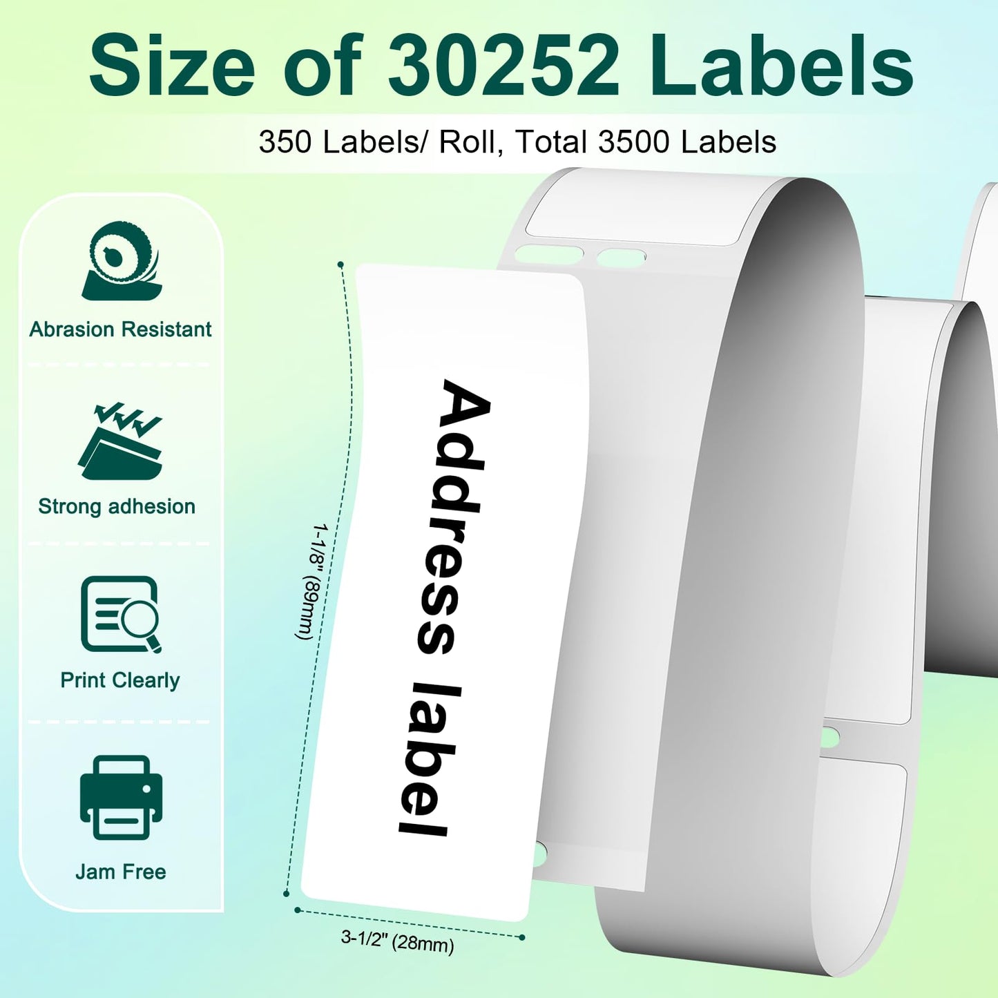 Compatible with Dymo 30252 Address Labels 1-1/8 x 3-1/2 Barcode Labels Work with 450, 450 Turbo, 4XL, 400, Rollo Label Printers (10 Rolls /3500 Labels)