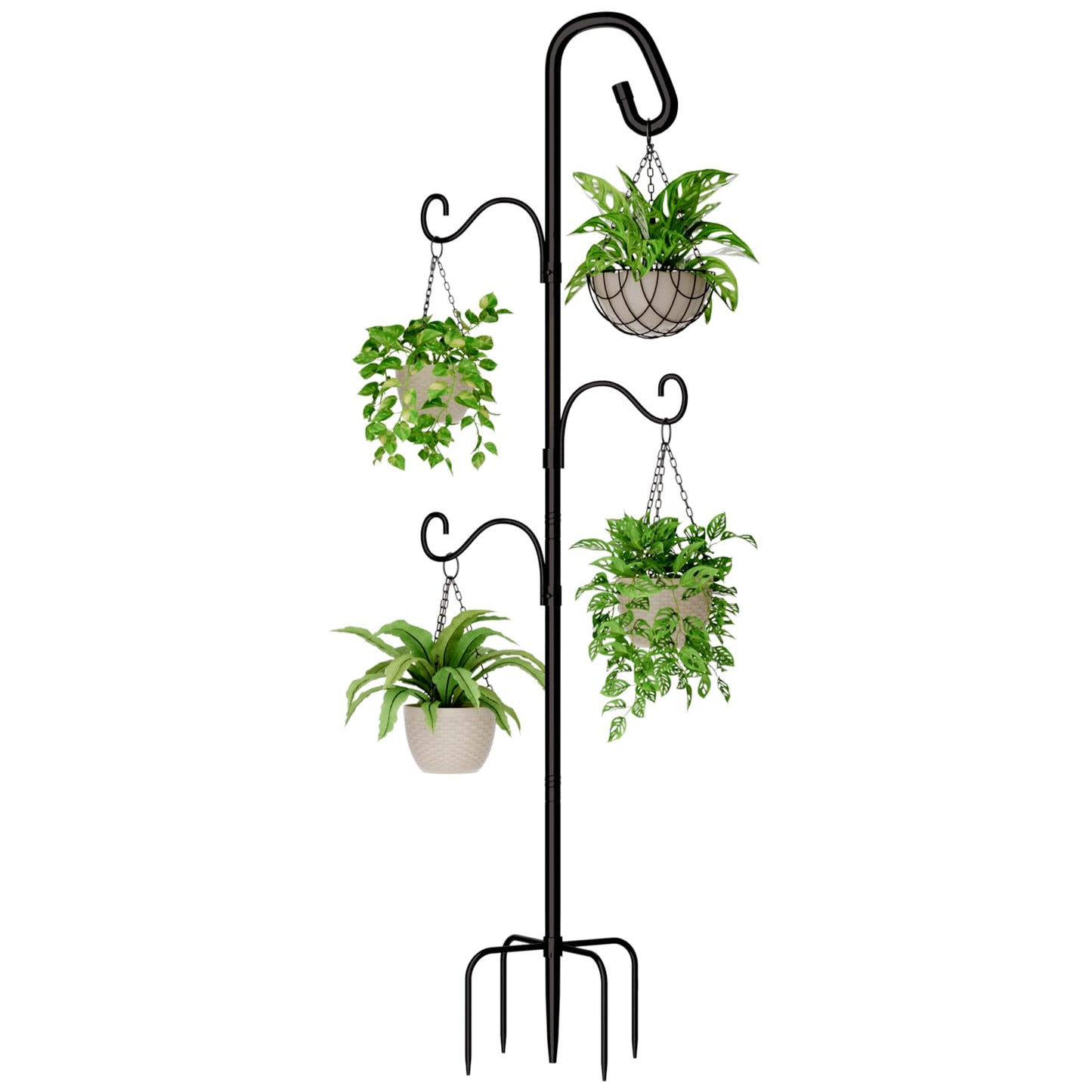 Bamworld 61 Inch Shepherds Hook for Outdoor, 5 Prong Heavy Duty Bird Feeder Pole Stand with Adjustable Hooks for Hanging Plants, Wind Chimes, Garden Decor