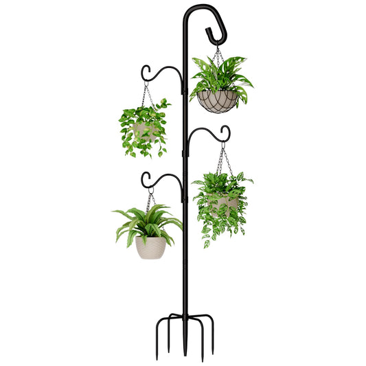 Bamworld 61 Inch Shepherds Hook for Outdoor, 5 Prong Heavy Duty Bird Feeder Pole Stand with Adjustable Hooks for Hanging Plants, Wind Chimes, Garden Decor