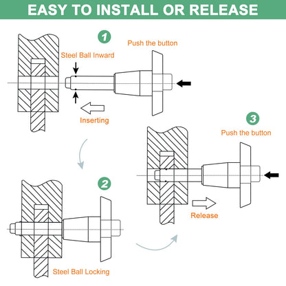 M METERXITY 2-Pack T Handle Lock Pins, 3/8"(9.5mm) Dia. 2-3/4"(70mm) Usage Length Push-Button Quick Release Locking Pins W Lanyard Cable for Speaker/Aviation/Gym/Machine [304 Stainless Steel]