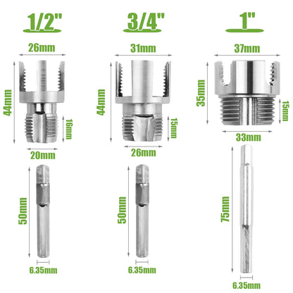 Bestgle 3 Pcs Integrated Internal & External Pipe Threading Tools, Dual Function Pipe Thread Cutting Tool Electric Drill Compatible PVC Plastic Pipe Threader Kit, 1/2" 3/4" 1" Pipe Size Rethreading