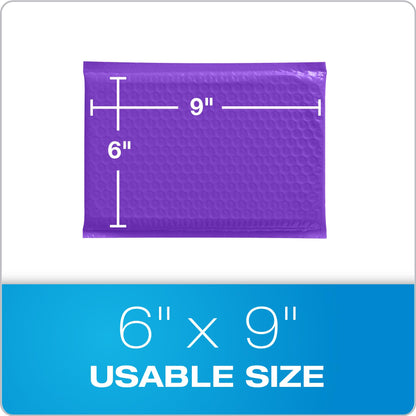 Quality Park Bubble Mailers, 6 x 9, Purple Poly Mailers, Padded Envelopes, Shipping Bags, Water Resistant, Self Seal, 50 Per Box (QUA85904)