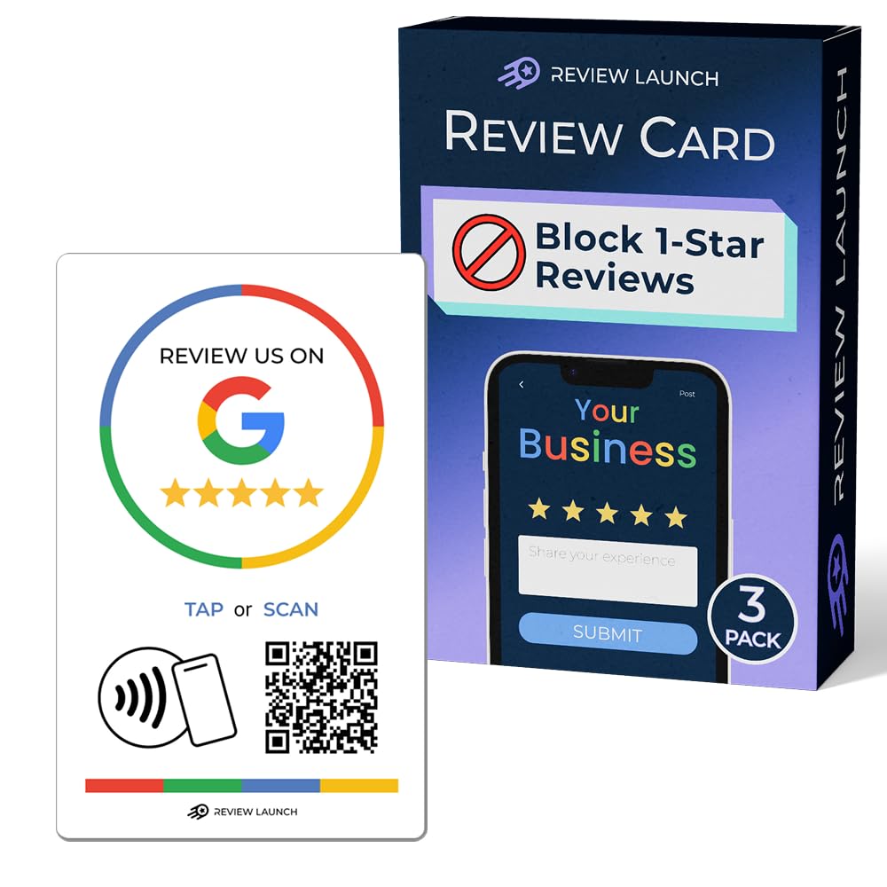 Review Launch Review Tap Card Compatible with Google Review Stand | Boost Online Reviews Google Rank with Fast Zappy NFC Tap QR Code Stand | Works Like a Digital Card tap dot Card (Card, 3 Pack)