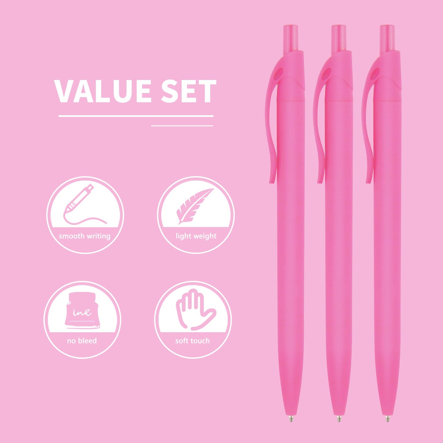 deegtran Pens Bulk, 50 Pack No Bleed Pink Click Pens, Wholesale Retractable Ballpoint Pens, Pens Medium Point, Smooth Ink Pens, 1.0MM Pink Ink
