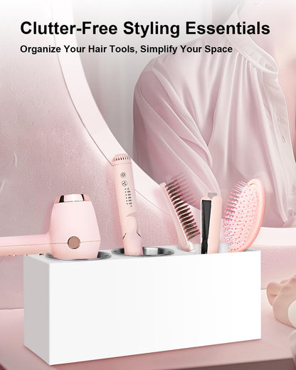 Bollmisde Hair Tool Organizer, Hair Dryer Holder with Heatproof Steel Cups, Acrylic Vanity Organizer for Curling Iron, Flat Iron & Hair Brushes, Perfect for Bathroom (White, Standard)