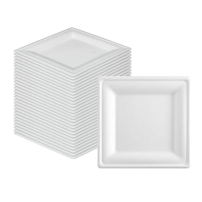 Voittozege 100 Pcs Compostable Square Paper Plates, 6" Square Dessert Plates, One-time Dinner Plate, 6 Inch White Disposable Plate for Party Compostable and Microwave