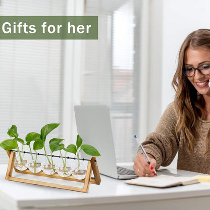 Propagation Station, Plant Propagation Station Decoration Maison Garden Decor, Indoor Home Office Desk Decor Plant Holder Flower Pot Gifts for Women Mom Best Friend Birthday Gifts - 5 Bulb Vase