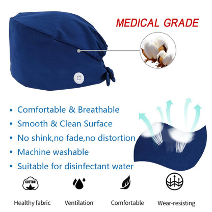 ATHPIK 3pcs Scrub Caps Solid Working Surgical Cap Nurse Hats with Buttons and Sweatband Adjustable Tie Back Hat for Women Men Medical